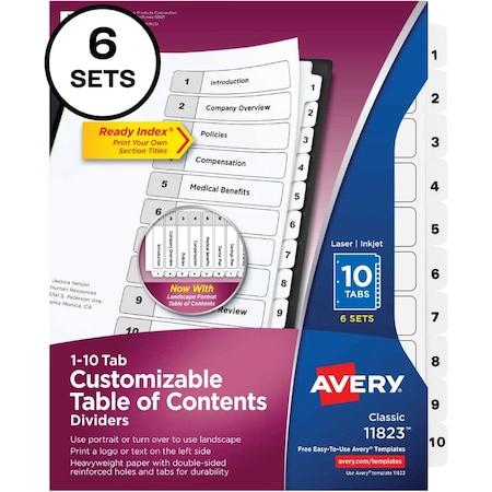 Avery Divider, Ri, 10Tab, B&W, 6Pk AVE11823